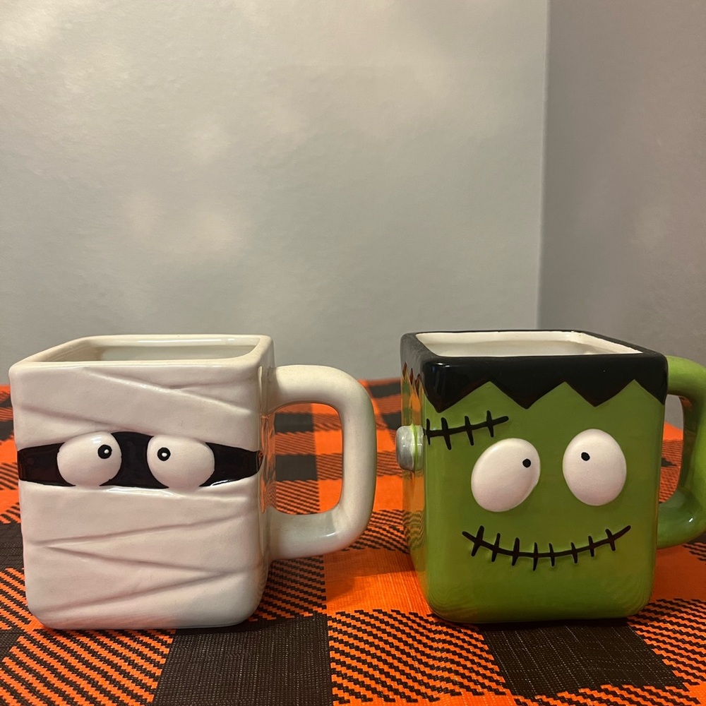 Halloween Monster Mug Set - White and Green